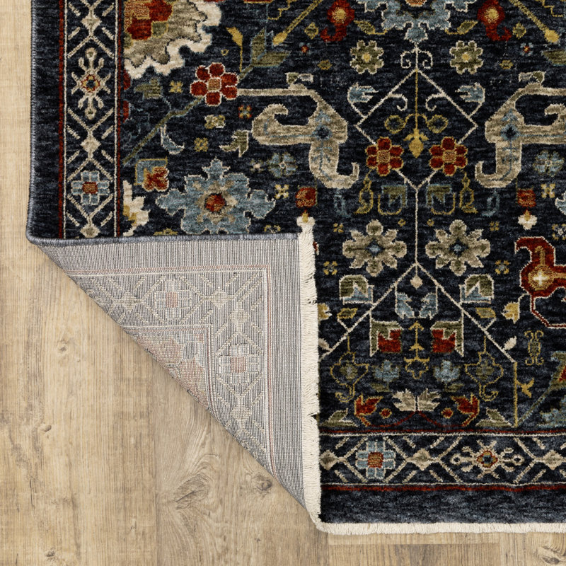 Tapis de couloir oriental bleu et ivoire 2 pi x 8 pi avec frange