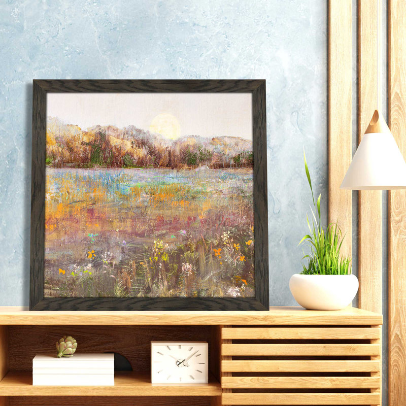 Meadow Moonrise par Katie Swatland - Peinture, L 25,5 po x H 25,5 po, Cadre noir