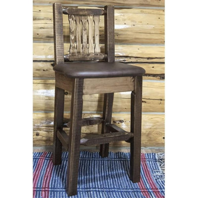 Homestead Collection Counter Height Barstool w/ Back - Saddle Upholstery, Stain & Lacquer Finish