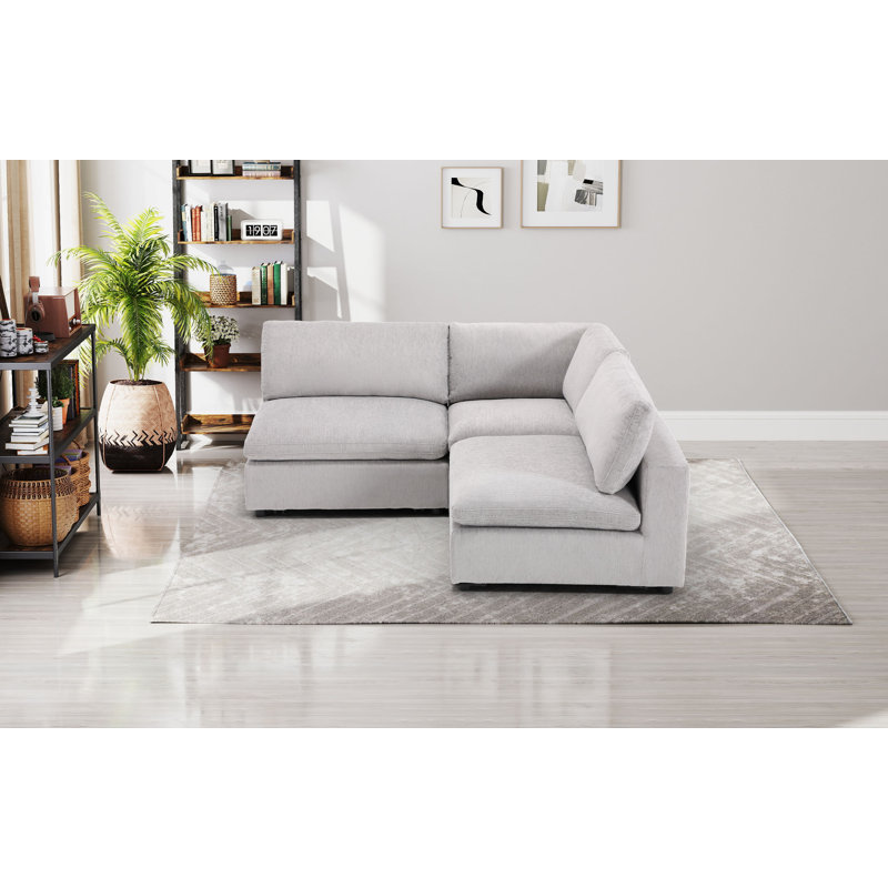 Nuccio 3-Piece Modern Minimalist Soft-Upholstered Sectional With Pillow Back, Light Gray