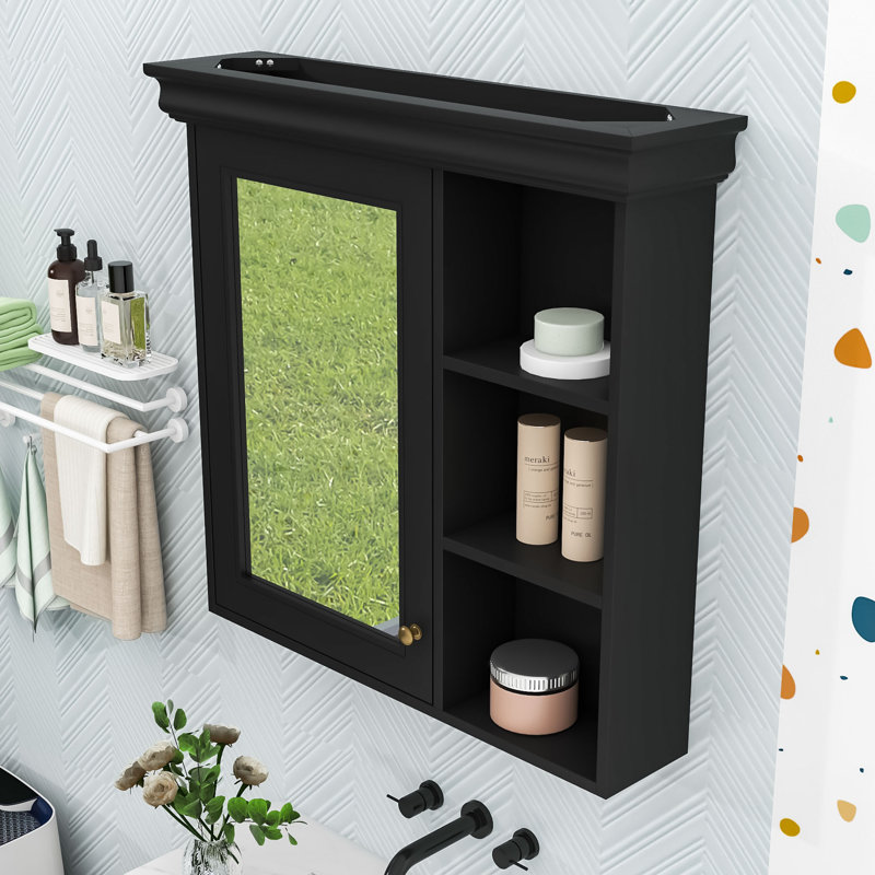 Armoire à pharmacie murale avec miroir, tablettes réglables et porte à fermeture en douceur, Noir