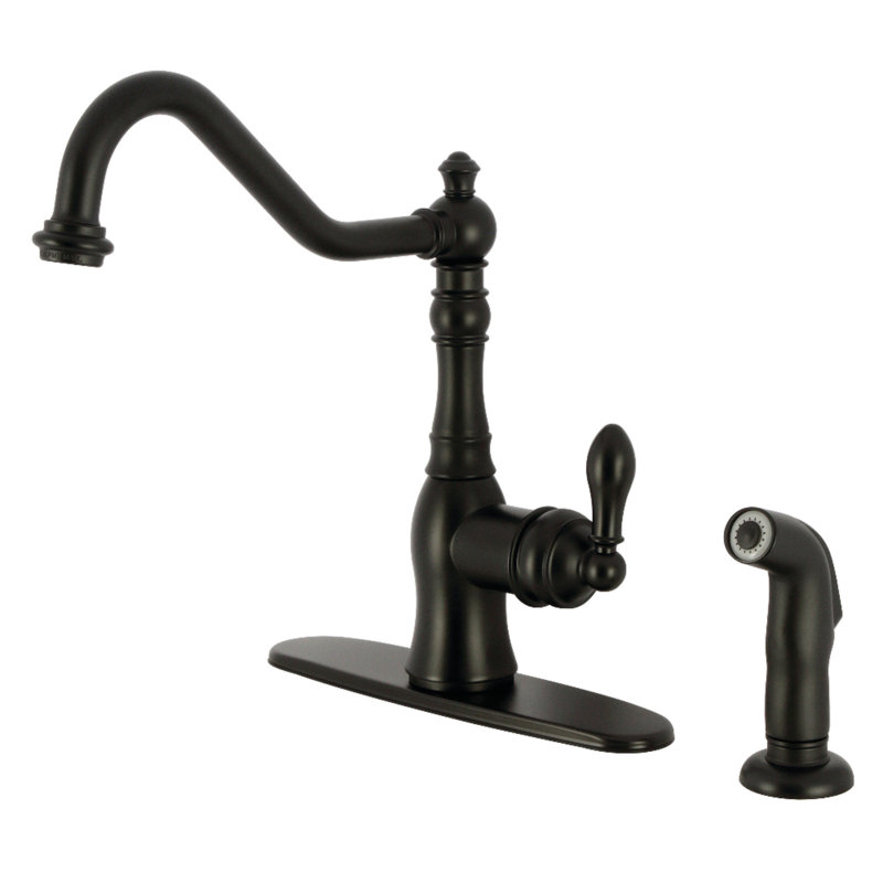 Kingston Brass American Classic Single-Handle Deck Mount Faucet, With Spray, Matte Black