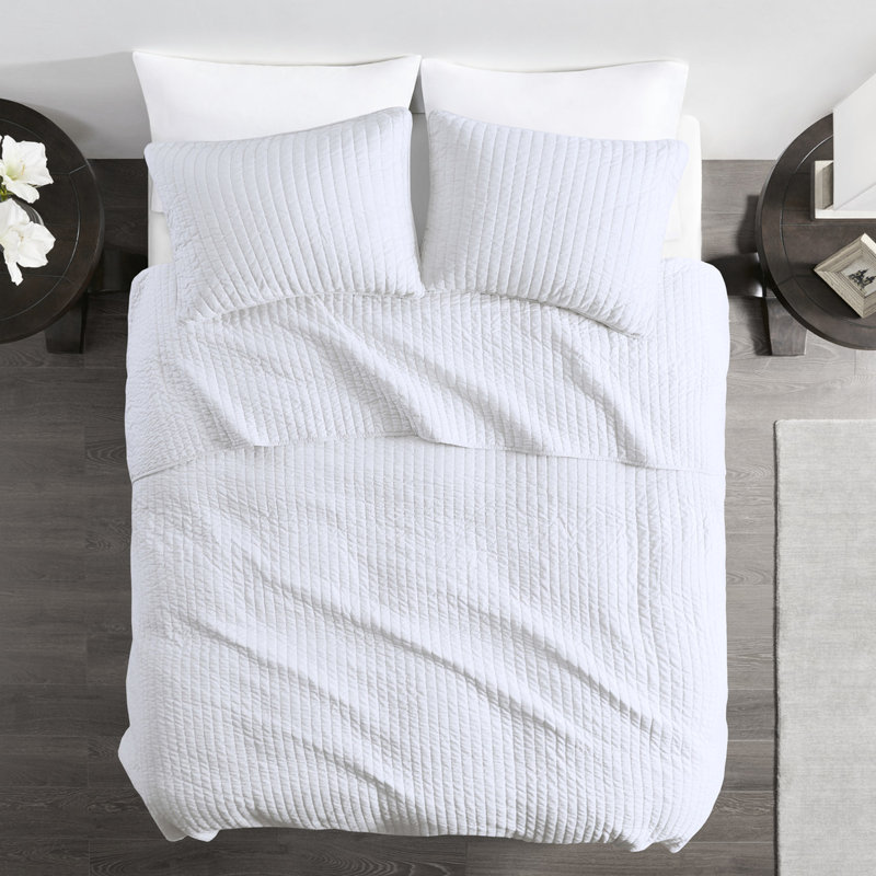 Courtepointe 3 pièces blanche double / grand - réversible avec rembourrage en coton, microfibre douce, améliore l'hygiène de la literie pour une chambre à coucher impeccable