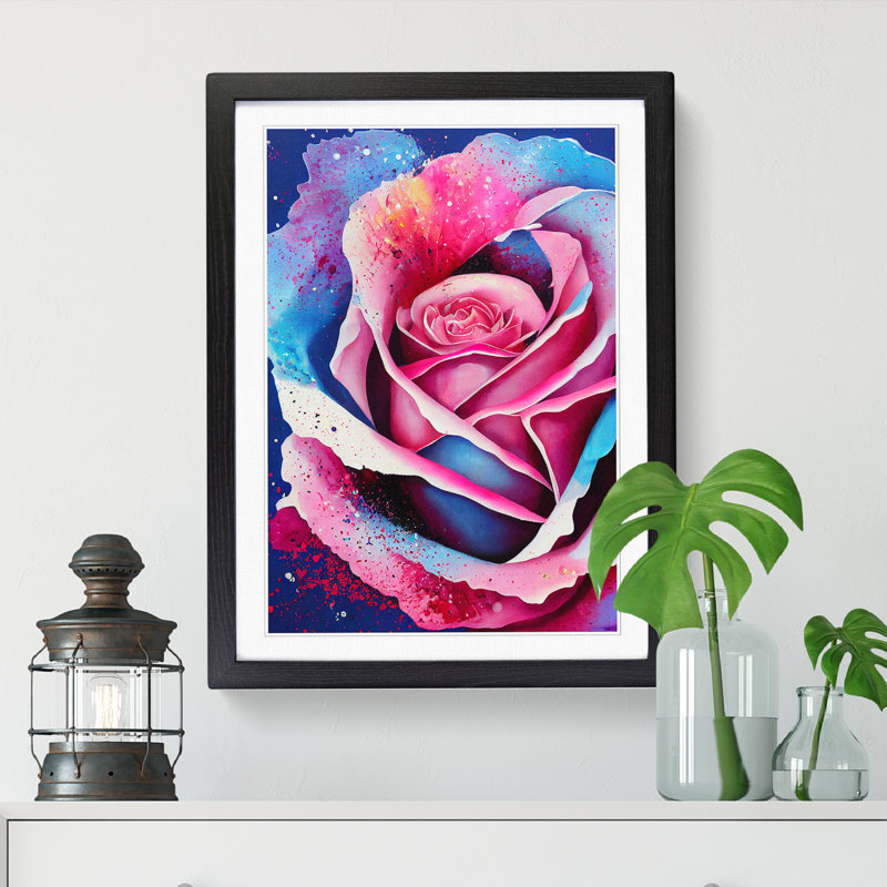 Rose Flower Splatter Vol.3 - Single Picture Frame Painting, 64cm H x 46cm W x 2cm D, Black