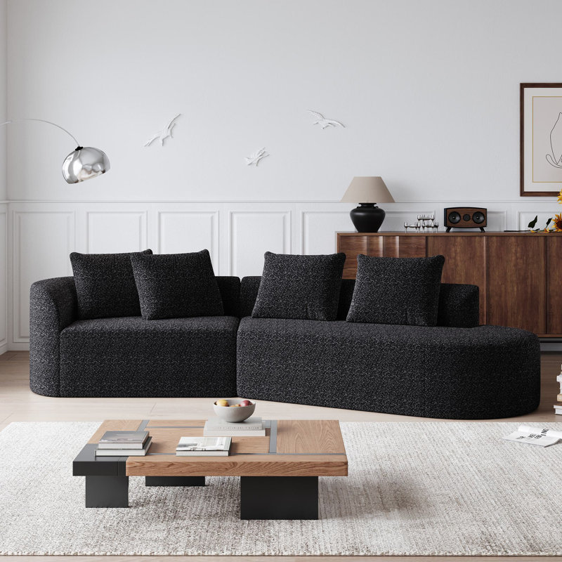 Canapé combiné 112 po incurvé à droite en chenille 112 po, Chenille noir, Face à la droite