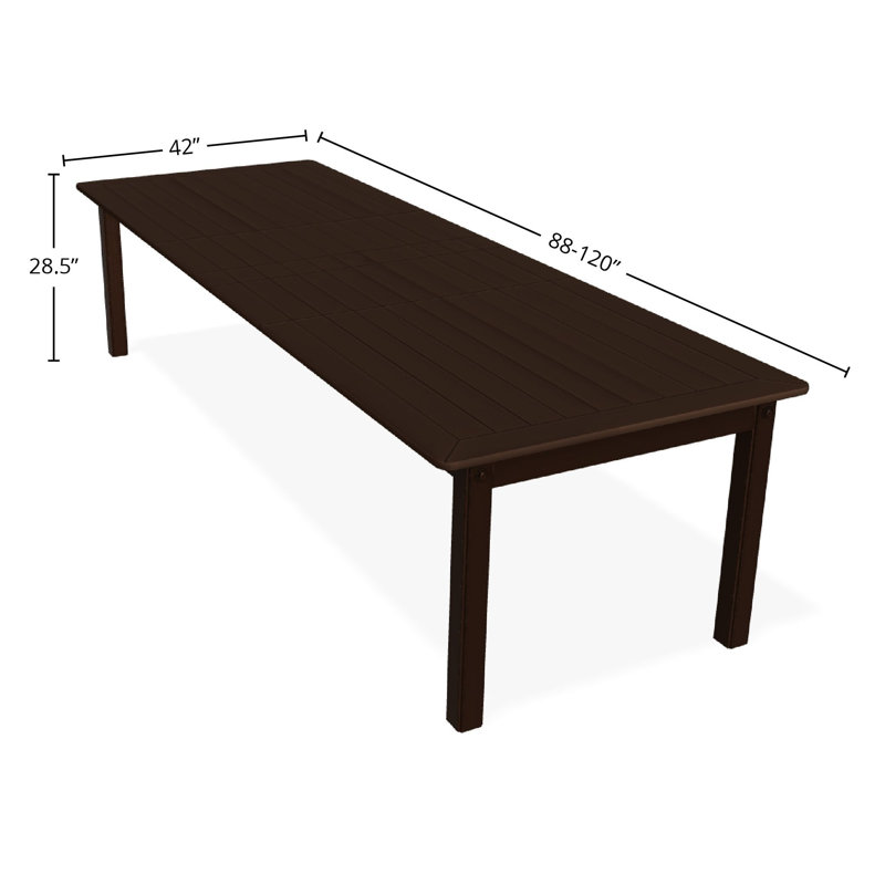 Table de salle à manger extensible 42 po x 120 po en polyester de qualité marine avec trou pour parasol, Brun / Kona