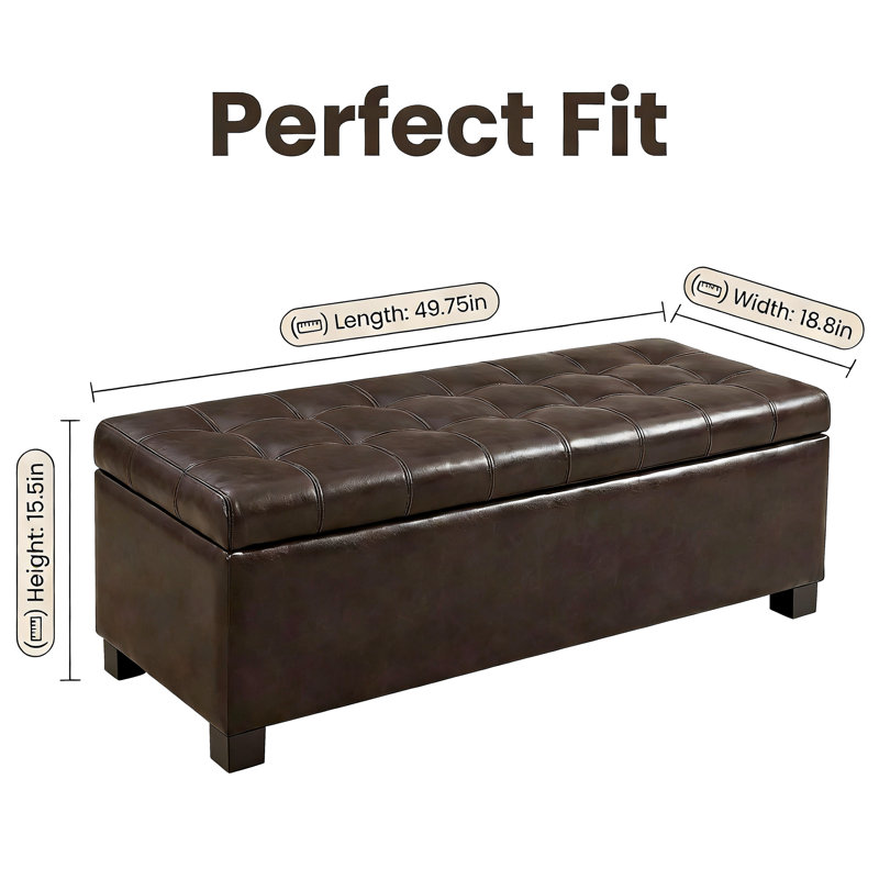 Brown 50.02Inches Bedroom Storage With 300 Lb Load, High Density Foam And For Blankets Multifunctional Bench Hinges, Solid Wood, Synthetic Leather Used As Extra Seating