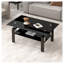 Table basse en verre trempé noir avec pattes en métal, table d'appoint moderne à 2 niveaux pour salon