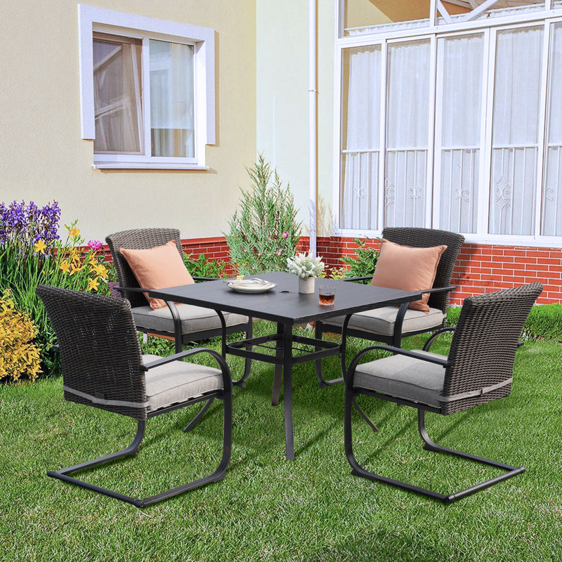 Square Metal Outdoor Dining Table With Umbrella Hole , 93.5cm cm W 93.5cm cm D