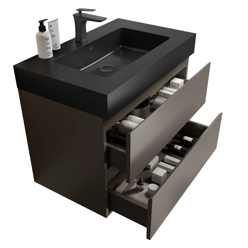 Grand meuble-lavabo mural avec rangement Modern, Noir, noir, noir, noir, Gris