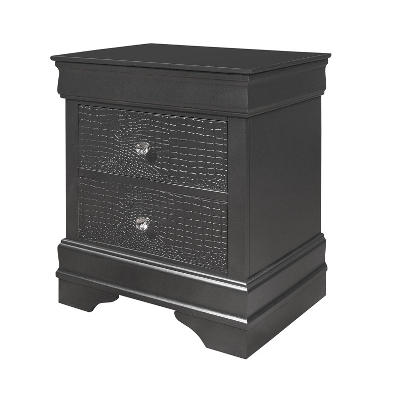 Metallic White Nightstand With Crystal Hardware And Textured Front Drawer Bedroom In White, 23.31 In. Height Embellishments