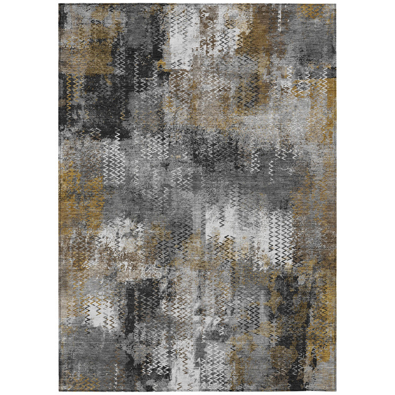 Machine Washable Indoor/Outdoor Chantille ACN2790 Abstract Rug, Gray, 10' x 14'