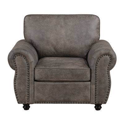Pinto Traditional Accent Chair, Nailhead Trim, Brown-Gray Microfiber