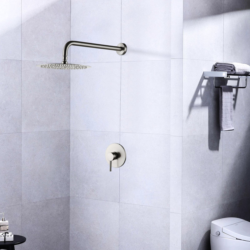Robinet de douche en nickel brossé fixé au mur avec valve incluse - matériau robuste en laiton fiable