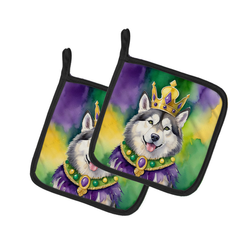 Alaskan Malamute King of Mardi Gras Pair of Pot Holders