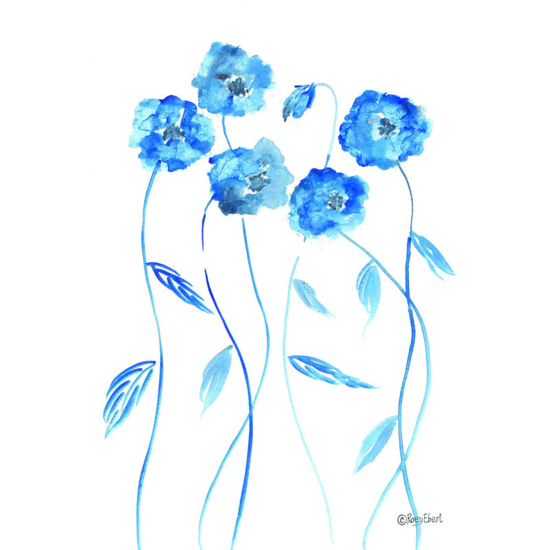 Coquelicots bleus, H 12 po x l 8 po, Non, Cadre simple noir