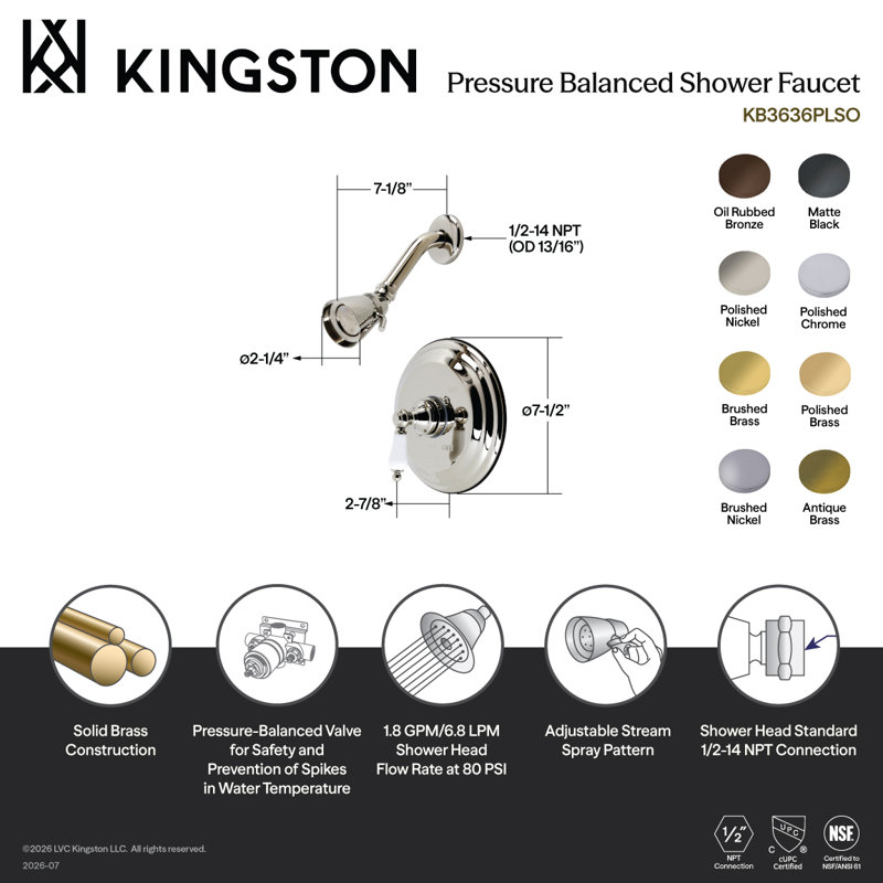 Robinet de douche rétro avec valve brute, Laiton poli