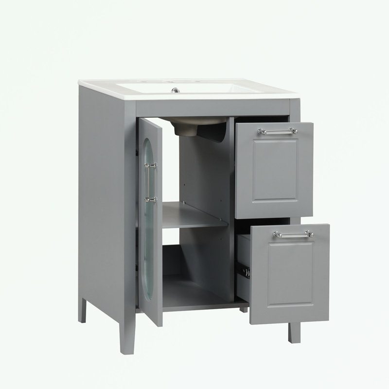 Stauton 24'' Bathroom Vanity with Solid + Manufactured Wood Top, Gray
