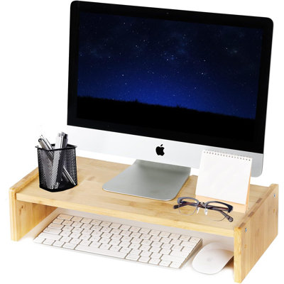 Solid Wood Monitor Stand Riser, Monitor Riser with 2 Adjustable Height, 15.8 inch Computer Riser for Computer, iMac, PC, Printer, Computer Monitor Stand for Home & Office, Natural
