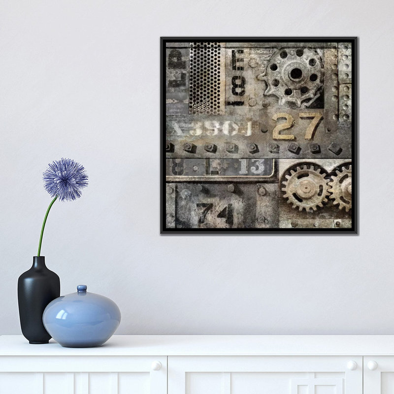" Industrial II " by Dylan Matthews, 18" H x 18" W x 1.5" D, Black Framed Canvas, No Mat