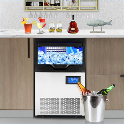 Machine à glaçons commerciale de 88 lb / 24 h, machine à glaçons sous le comptoir avec bac de rangement de 20 lb, auto-nettoyage et minuterie, machine à glaçons autoportante pour la cuisine à domicile