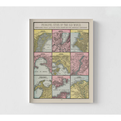 Principal Cities Of World - Cram 1892, Antique World Cities Poster, Old Geneva Poster Print, Map Of Cairo Print, Framed Athens Wall Art