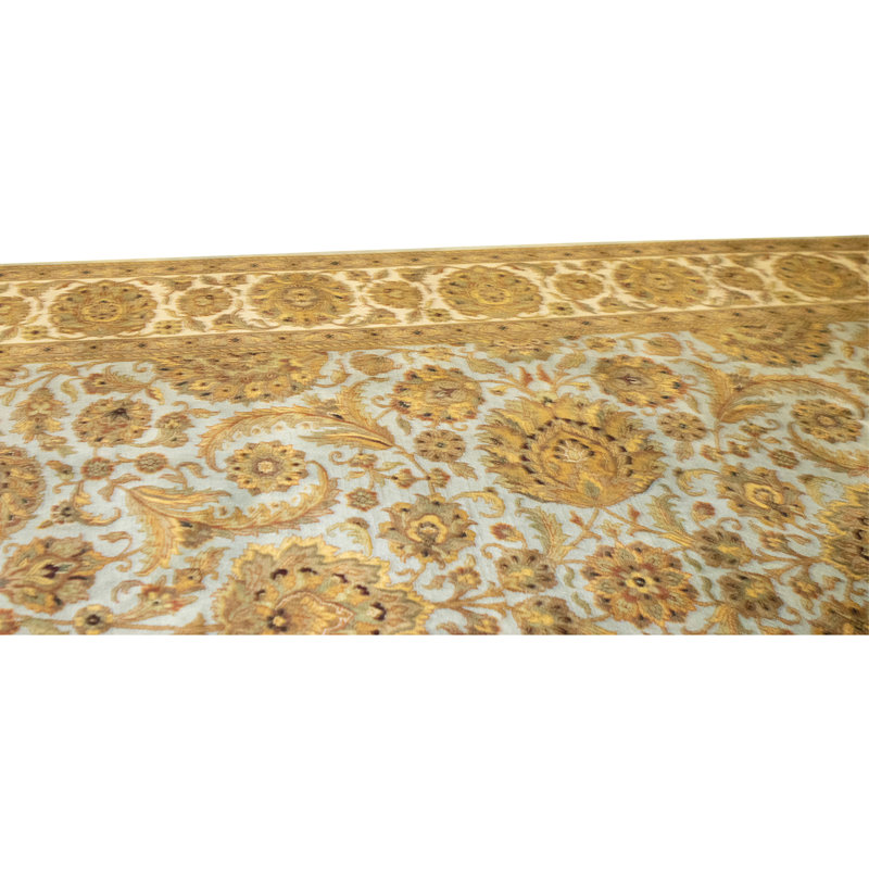 Hand Knotted Wool Oriental Area Rug in Light Blue And Ivory