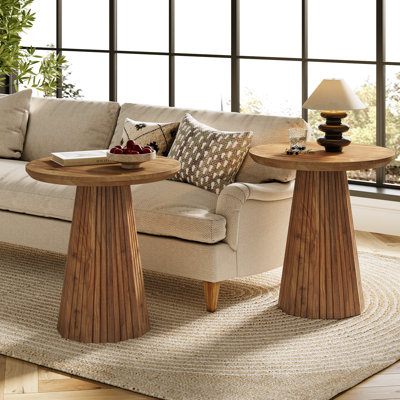 Small Round Solid Wood End Table
