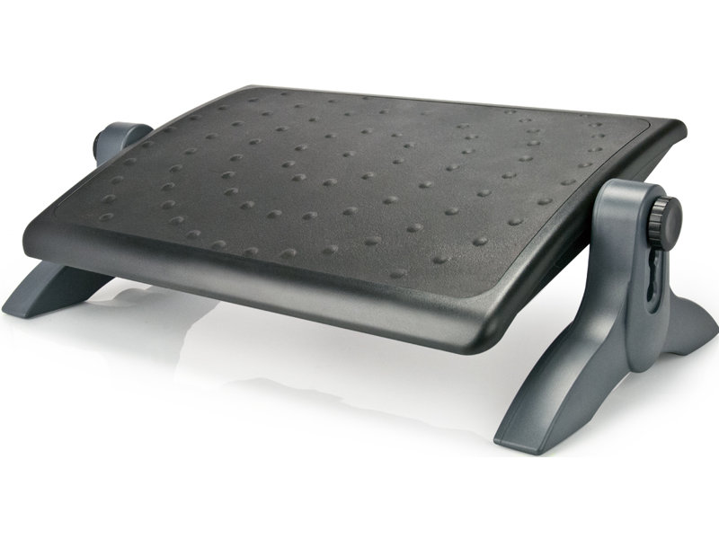 Adjustable Black Plastic Ergonomic Footrest with Rubber Padding