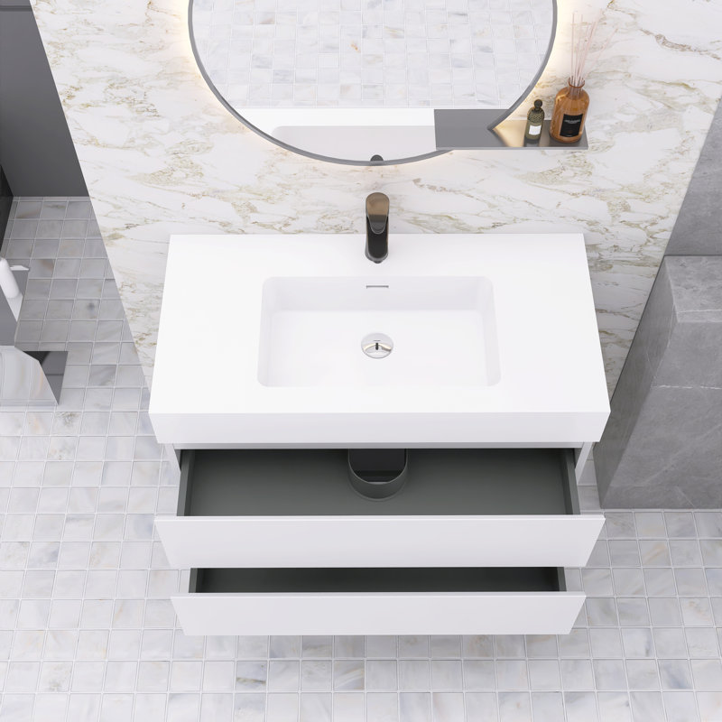 Meuble-lavabo simple Nihat, Blanc, Blanc