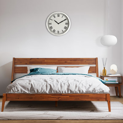 2-Pcs Bedroom Set – Solid Wood Platform Bed Frame & Matching Nightstand, Mid-Century Modern Scandinavian, 800 lbs Capacity, No Box Spring Needed