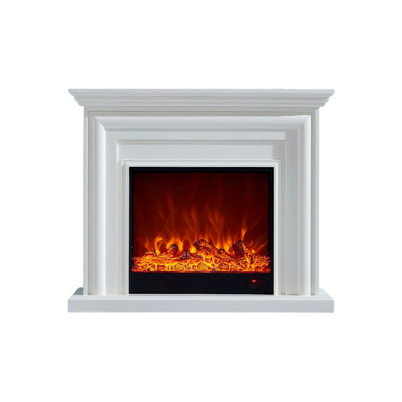 White Solid + Manufactured Wood Freestanding Fireplace