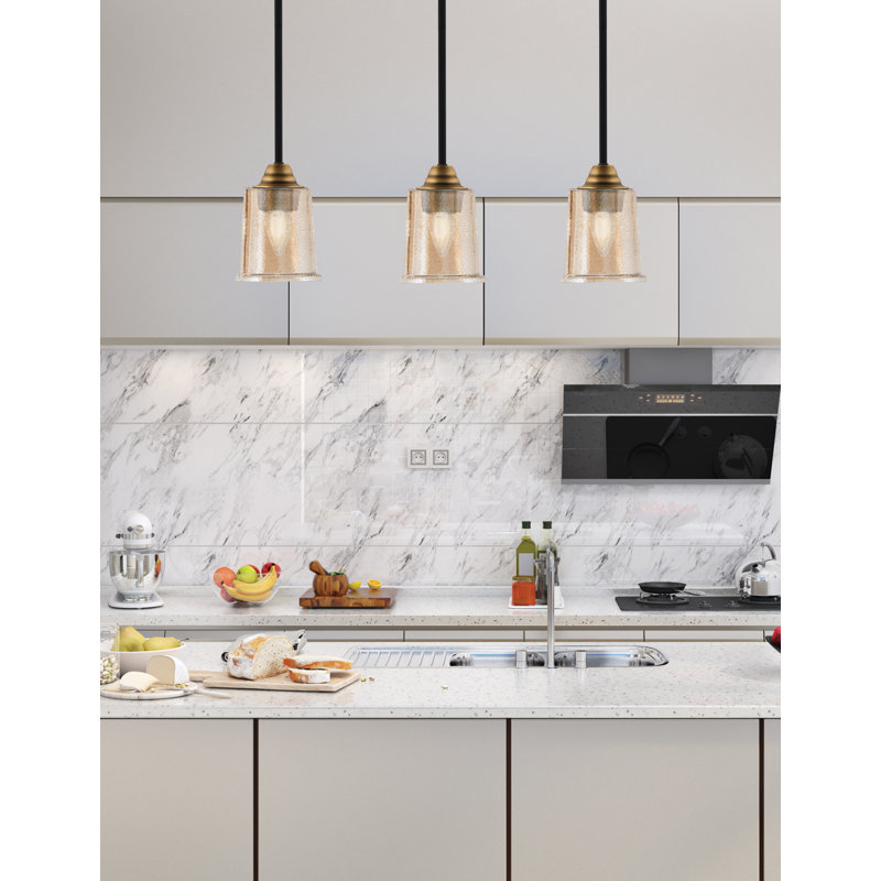 Ahern Mini Pendant, Matte Black & Brass Finish, 5.25" Amber Bubble Glass, Amber/Matte Black; Brass