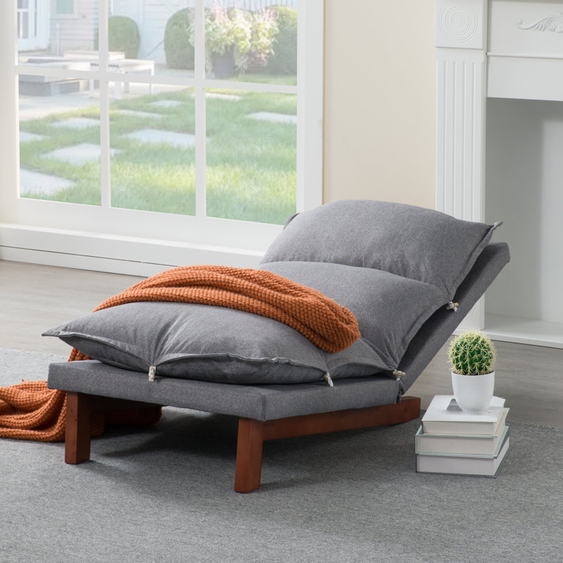 Fauteuil inclinable en tissu de lin gris foncé avec dossier réglable à 5 positions, structure en bois massif, capacité de poids de 300 lb, pour le salon / la chambre à coucher / la salle de jeux