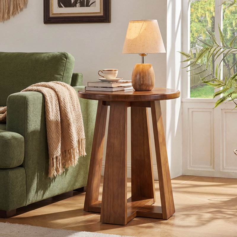 Solid Wood Round End Table, Mid-Century Modern Side Table