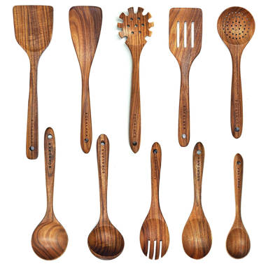 NAYAHOSE Wooden Spoons for Cooking, 6 Pcs Wooden Utensils for Cooking,  Natural Teak Wood Non-Stick Cooking Spoons, Wood Utensils Set for Kitchen