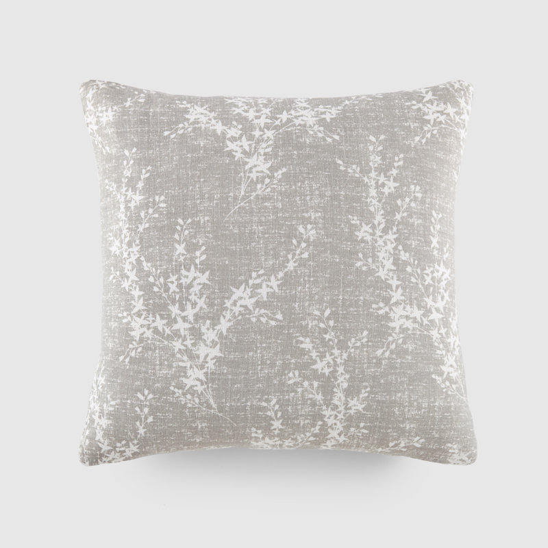 Coussin floral en coton Floral Willow (20 po x 20 po), Gris