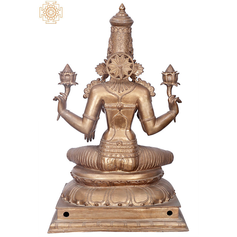 Statue de 35 po Mahalakshmi assise - bronze Panchaloha de Swamimalai, déesse de la richesse et de la prospérité fabriquée à la main