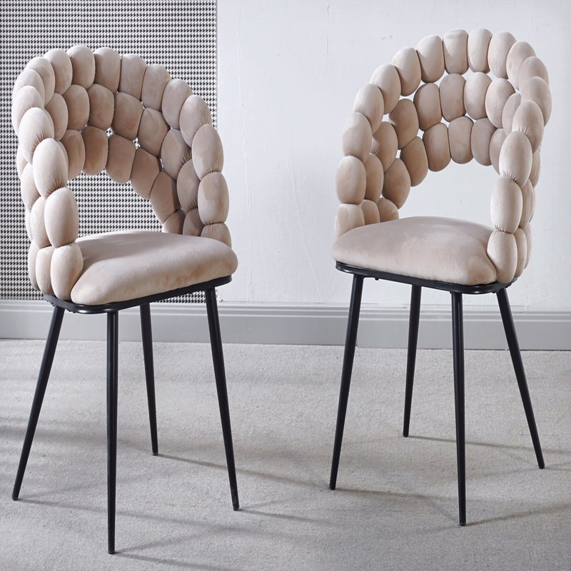 White Modern Chair(Set Of 2 ) With Golden Color Iron Tube Legs,  Soft Cushions And Comfortable Backrest, White