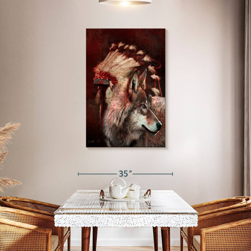 War Bonnet And Wolf, 45" H x 30" W