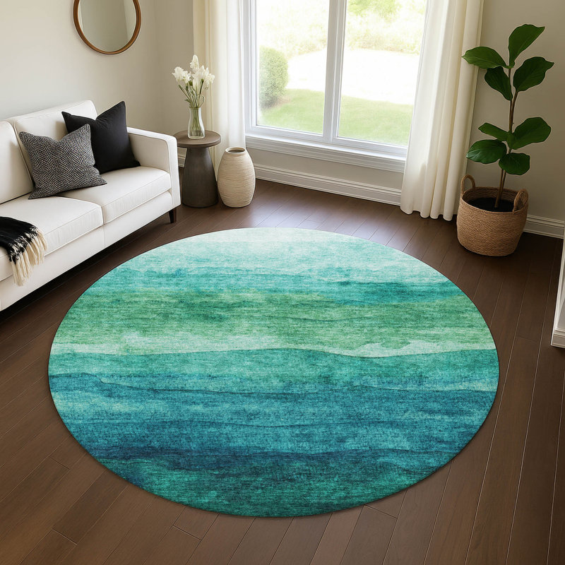 Premium Machine Washable Mehara AMF1699 Stripes Rug, Round 8'