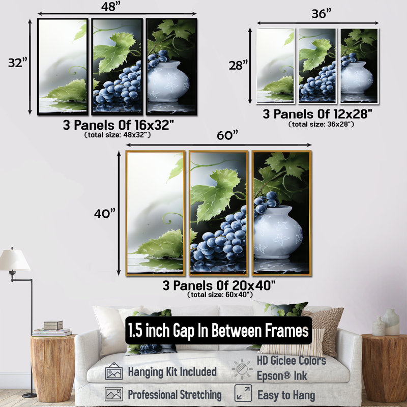 Vineyard Harvest Wine And Grape I - Ensemble de décoration murale vignoble, H 32 po x l 48 po, Naturel