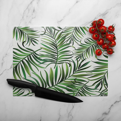 Palm Leaves Glass Chopping Board