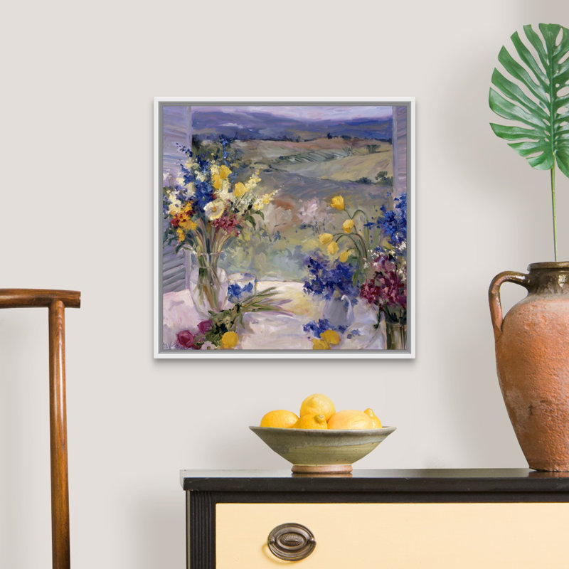 «Tuscan Floral» par Allayn Stevens - peinture sur toile, H 20 po x l 20 po, Toile avec cadre blanc
