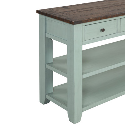 48'' Solid Pine Wood Top Console Table, Modern Entryway Sofa Side Table With 3 Storage Drawers And 2 Shelves. Easy To Assemble