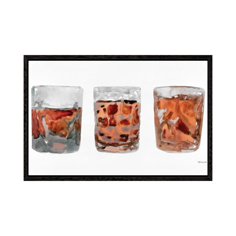 Bourbon Glasses II - Painting on Canvas, Black Floater Framed, 66.04cm H x 101.6cm W x 3.81cm D