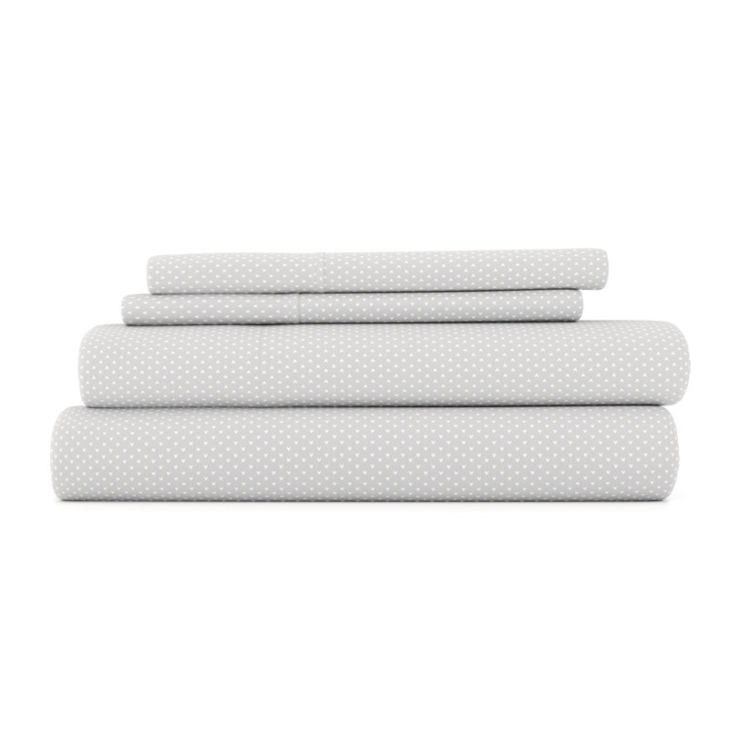 Home My Heart Pattern Microfiber Sheet Set, Queen Sheet Set + 1 Fitted Sheet + 2 Pillowcases, Light Gray