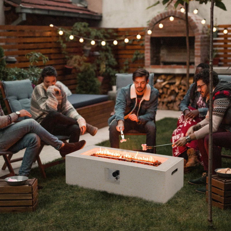 42 in. Rectangle Terrazzo Propane Fire Pit Table with PVC Cover and Lava Rock, 50,000 BTU Gas Fire Pit for Garden, Yard