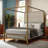  Metal Canopy Bed - Luxe 4-Poster Frame with Linen Upholstered Headboard-1431933227-1431933224