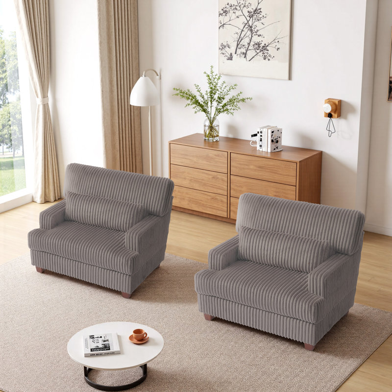 Modern Upholstered Arm Accent Chair With Pillow(Set of 2), Dark Camel